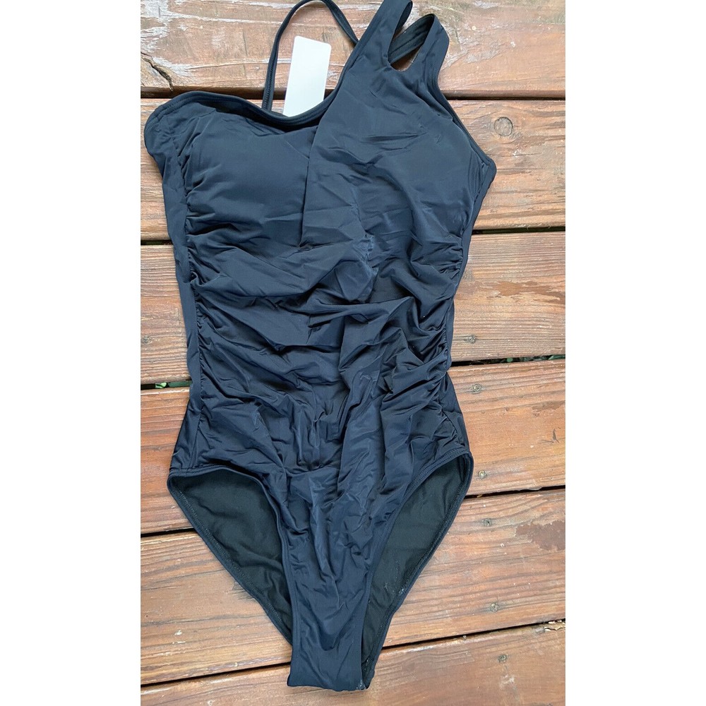 Holipick Women's One Piece Ruched Black Swimsuit Large NWT